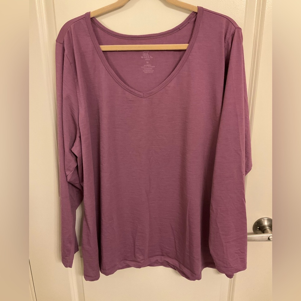 Woolx Layla Dewberry Long Sleeve Merino Wool V-Neck Top Size 2X